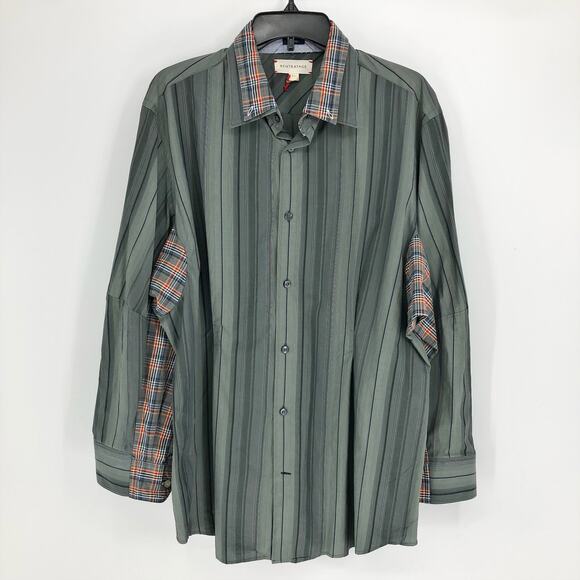 RENTRAYAGE Womens Upcycled Shirt XL Stripes Green Button Up Long Sleeve NWOT - Picture 1 of 6